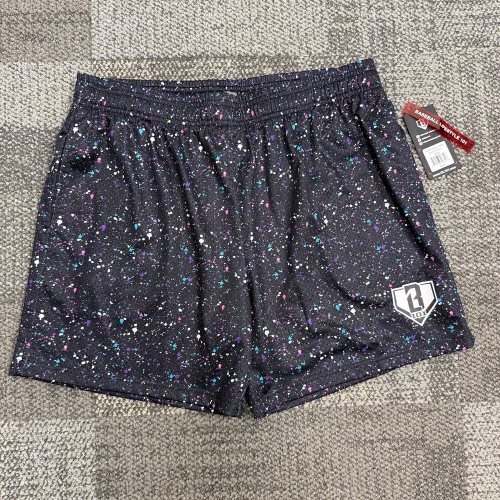 Baseball Lifestyle 101 Splatter Shorts Mens Large Black Galaxy Mesh Athletic